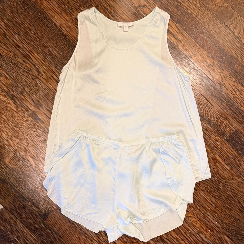 lunya Silk Tulip Back Sleep Set in Pale Mint Green